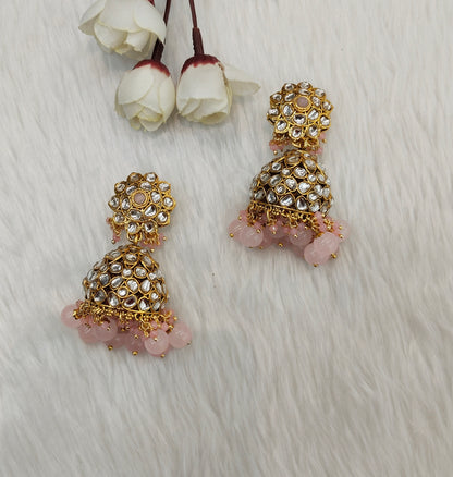 Pink Gold Kundan Bollywood Rcb Earrings