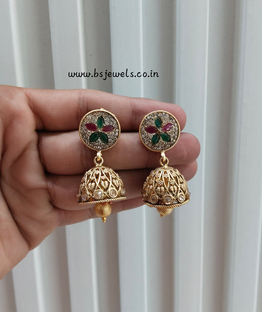 Ruby Green Gold Polki Bollywood Rcb Earrings