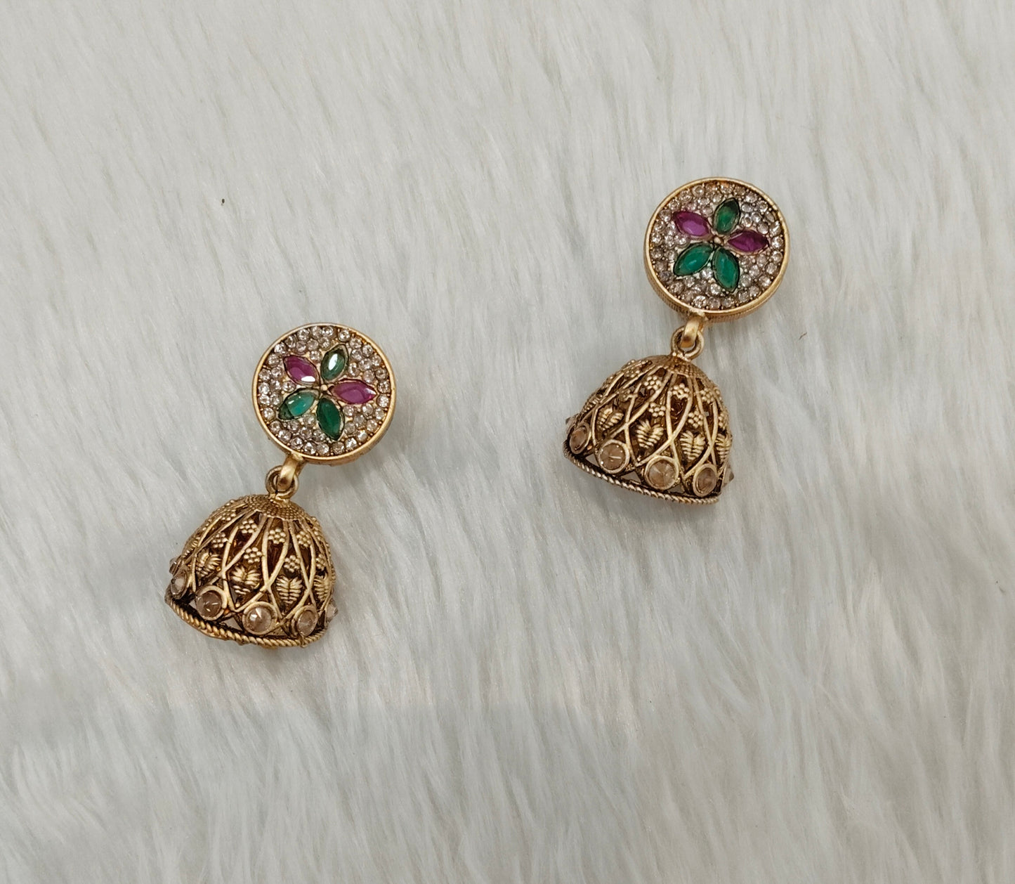 Ruby Green Gold Polki Bollywood Rcb Earrings