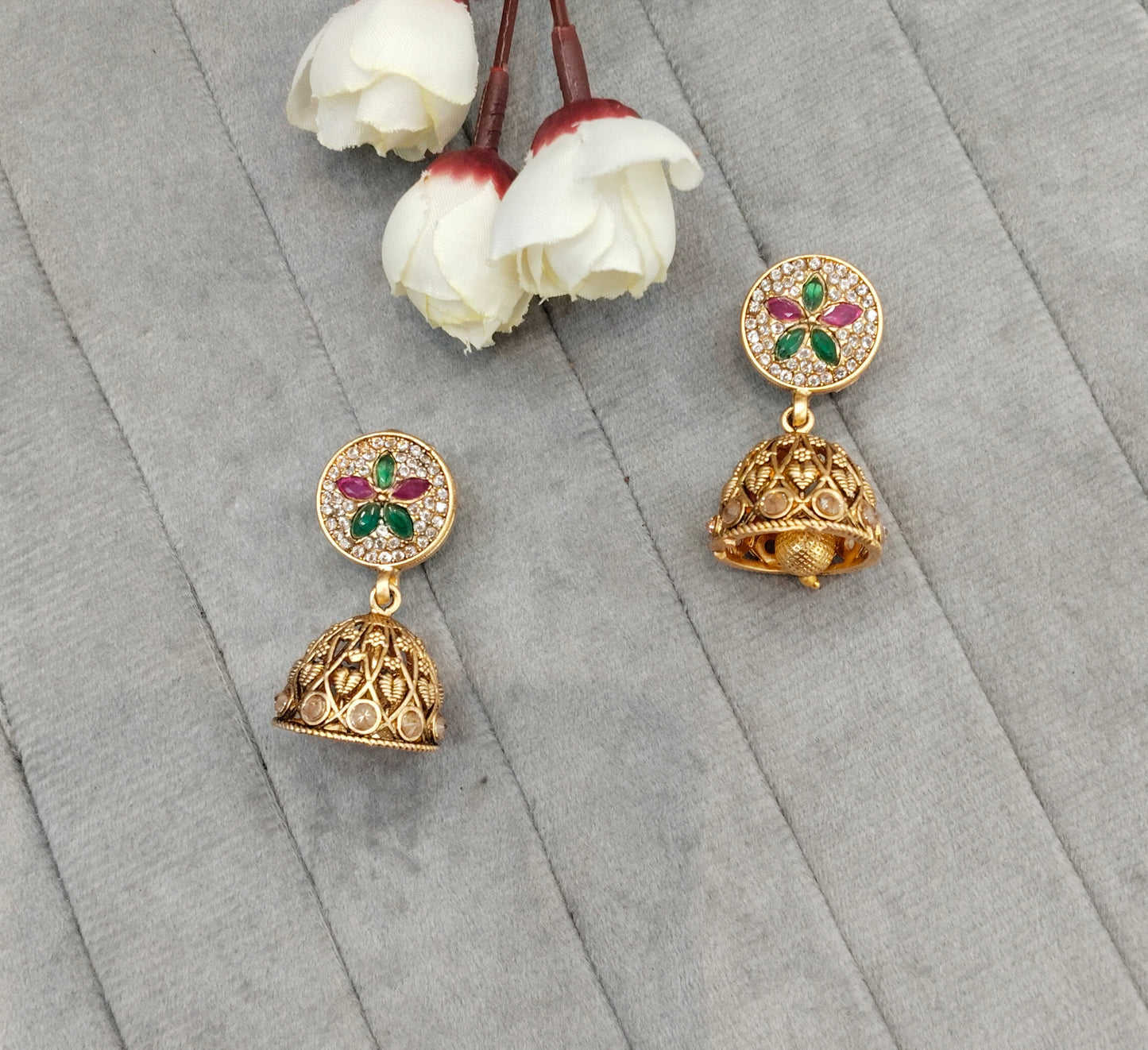 Ruby Green Gold Polki Bollywood Rcb Earrings
