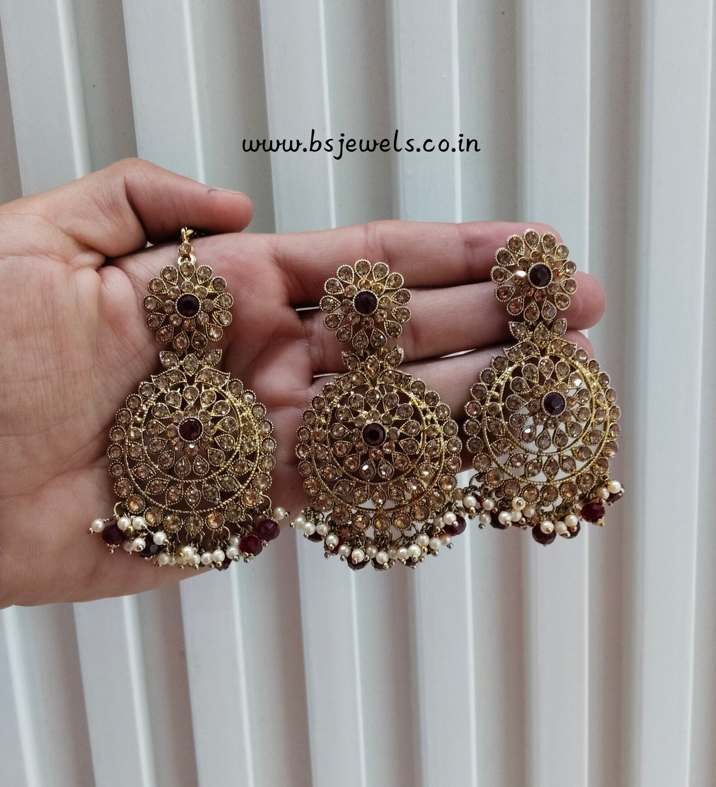 Maroon Antique Gold Bollywood Rcb Earrings
