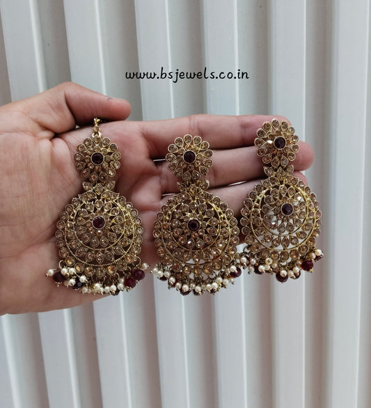 Maroon Antique Gold Bollywood Rcb Earrings