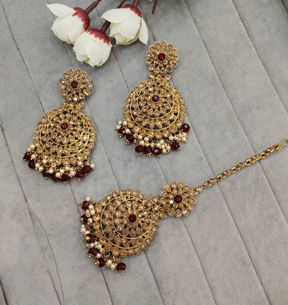 Maroon Antique Gold Bollywood Rcb Earrings