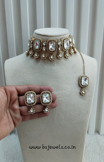 Antique Gold Kundan Choker Jewellery Lsg Set