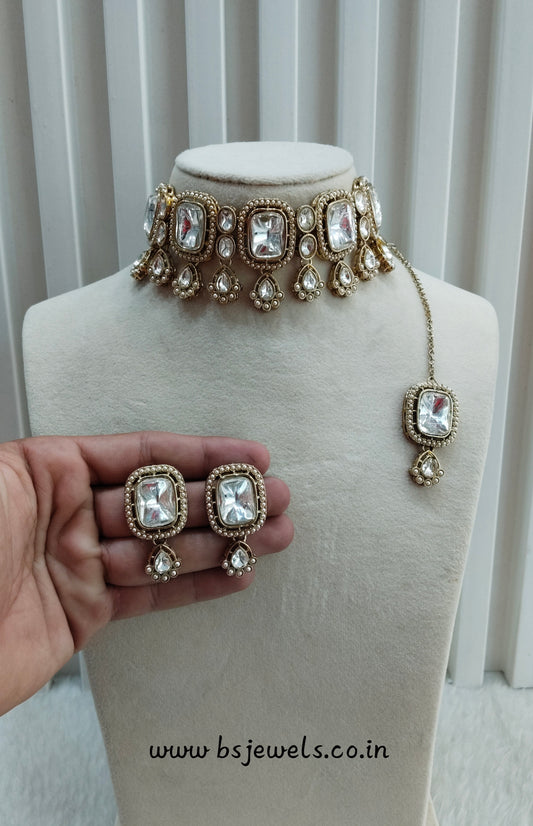 Antique Gold Kundan Choker Jewellery Lsg Set