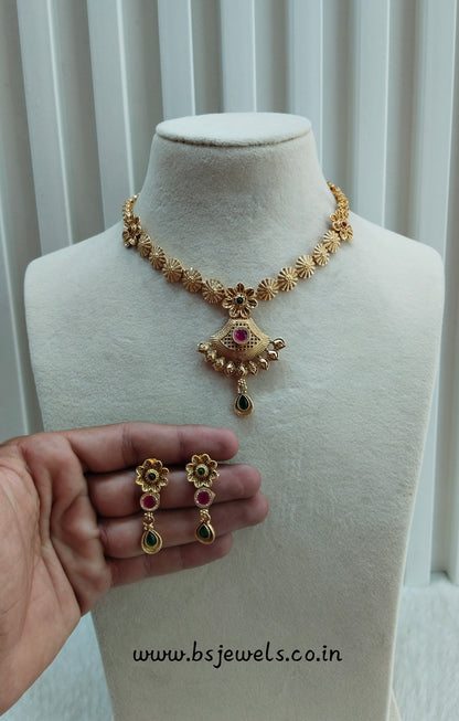 Ruby Green Gold Polki Necklace Jewellery Pawan Set