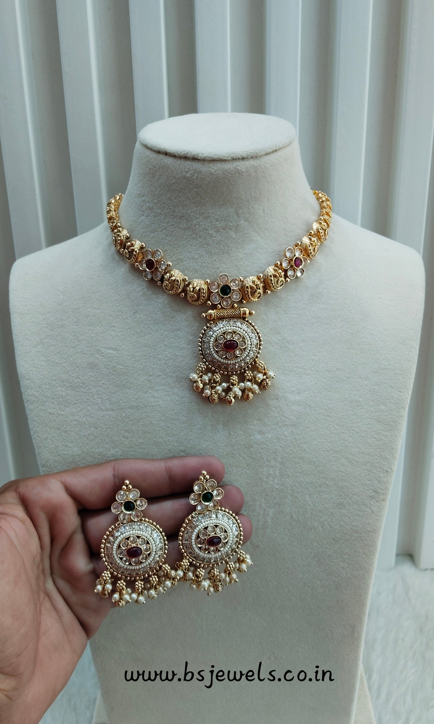 Ruby Green Gold Polki Necklace Jewellery Gurleen Set