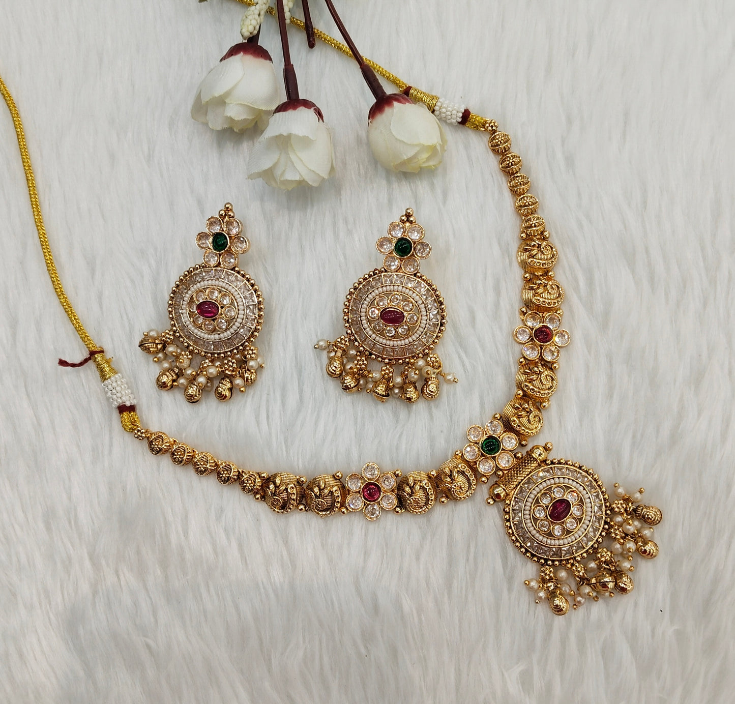 Ruby Green Gold Polki Necklace Jewellery Gurleen Set