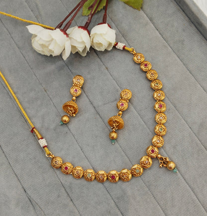Ruby Sea Green Gold Polki Necklace Jewellery Pawan Set
