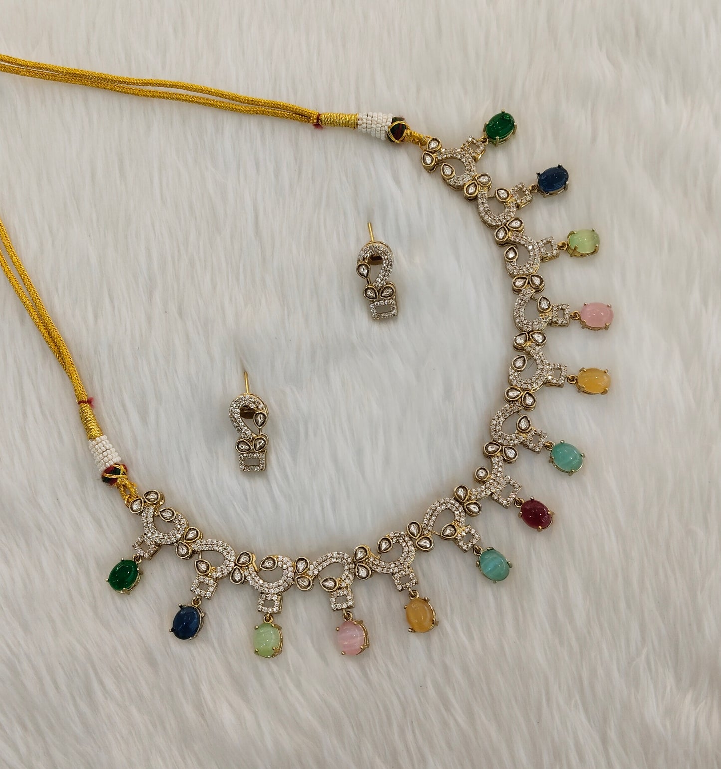 Multi Color Gold Moissanite Kundan Necklace Jewellery Jhondear Set