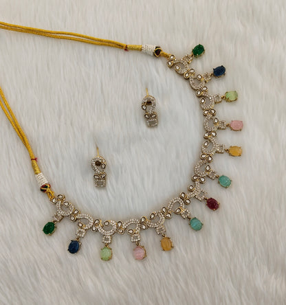 Multi Color Gold Moissanite Kundan Necklace Jewellery Jhondear Set