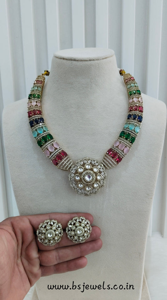 Multi Color Gold Moissanite Kundan Necklace Jewellery Jhondear Set