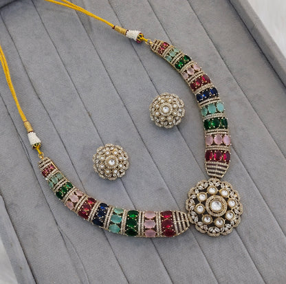 Multi Color Gold Moissanite Kundan Necklace Jewellery Jhondear Set