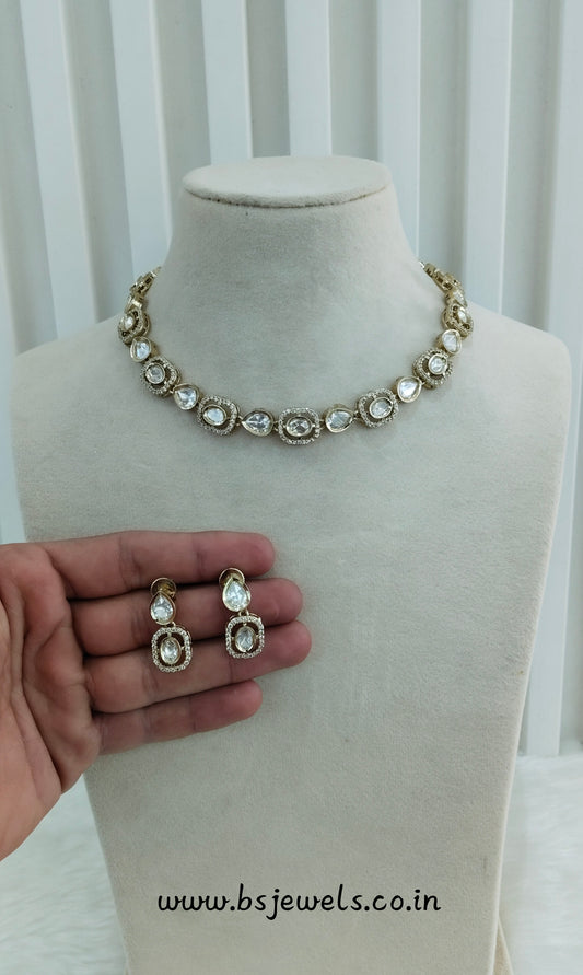 Gold Moissanite Kundan Necklace Jewellery Jhondear Set