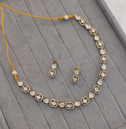 Gold Moissanite Kundan Necklace Jewellery Jhondear Set