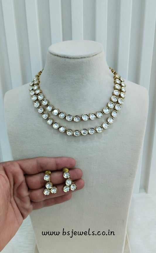 Gold Moissanite Kundan Necklace Jewellery Jhondear Set
