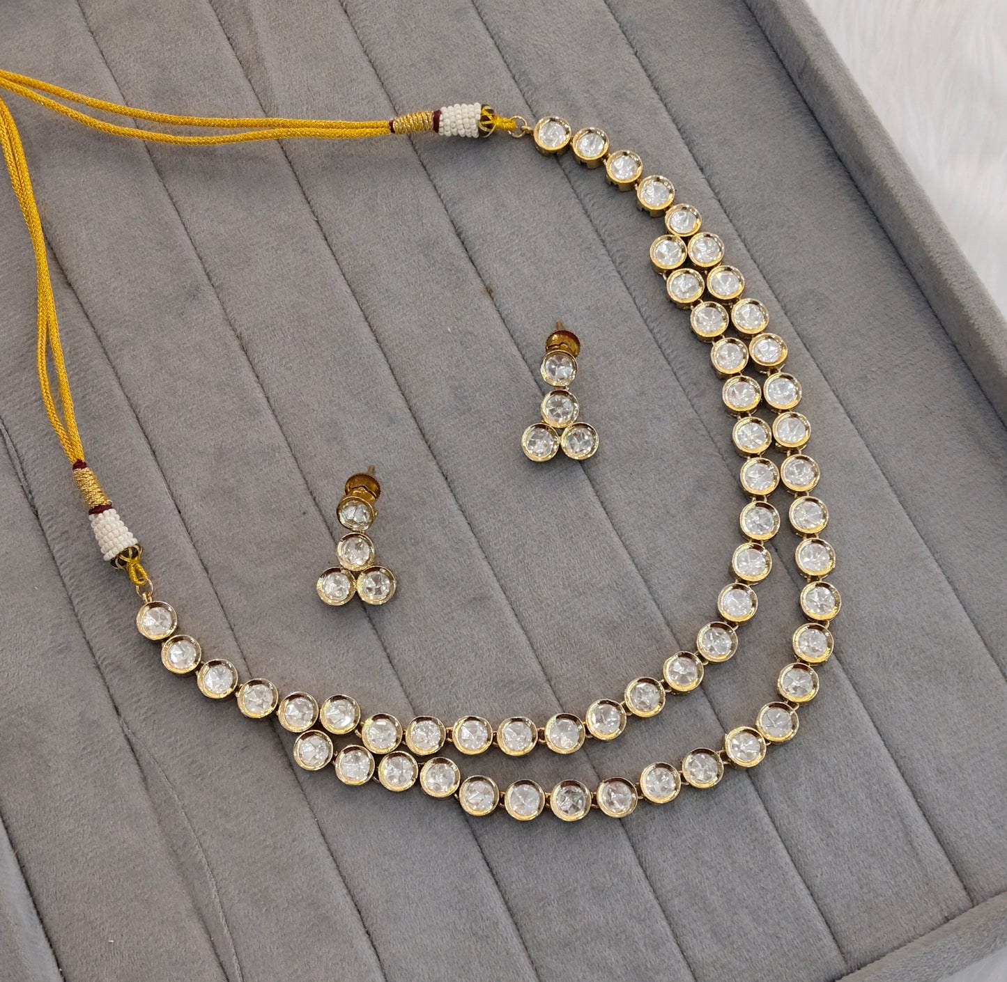 Gold Moissanite Kundan Necklace Jewellery Jhondear Set