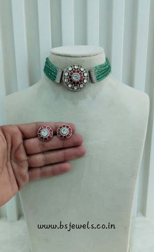 Sage Green Moissanite Kundan Choker Jewellery Swaraj Set