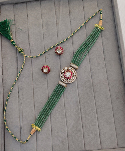 Sage Green Moissanite Kundan Choker Jewellery Swaraj Set
