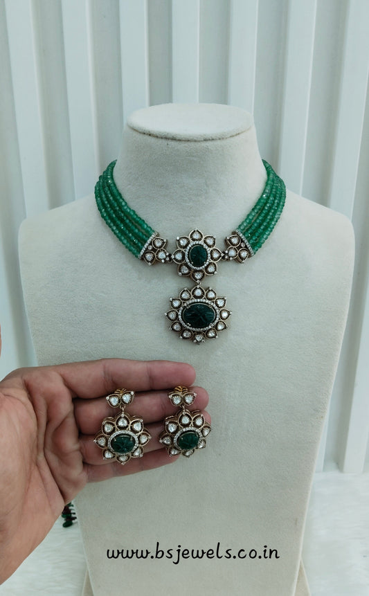 Sage Green Moissanite Kundan Choker Jewellery Swaraj Set