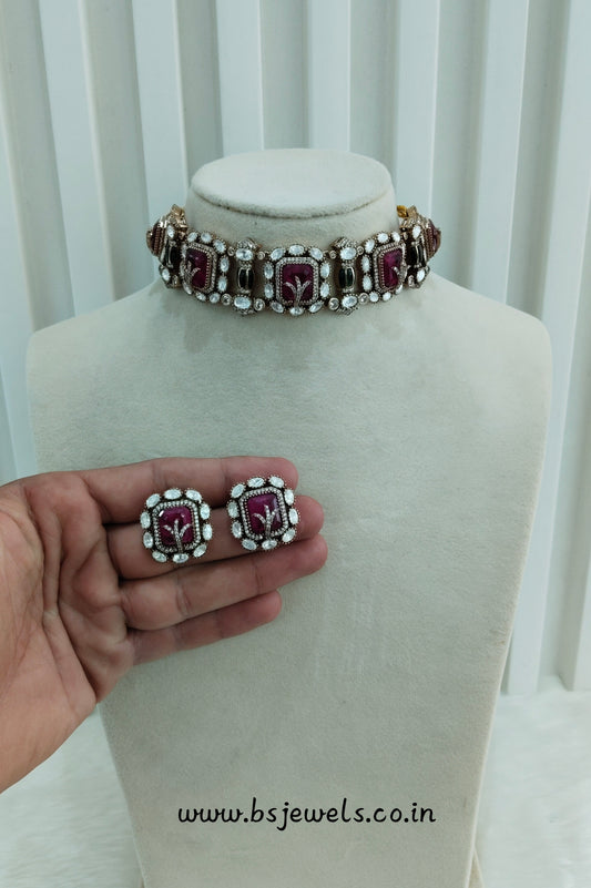 Majenta Green Moissanite Kundan Choker Jewellery Swaraj Set