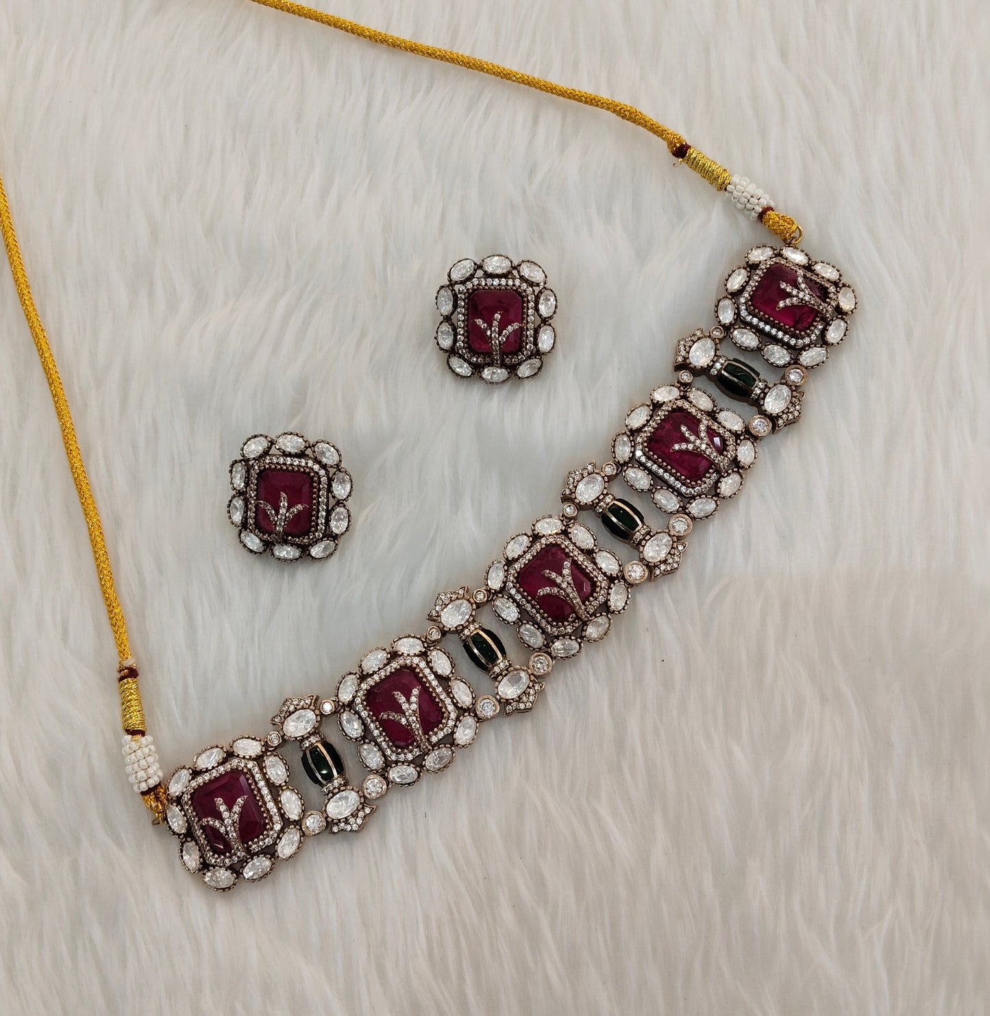 Majenta Green Moissanite Kundan Choker Jewellery Swaraj Set