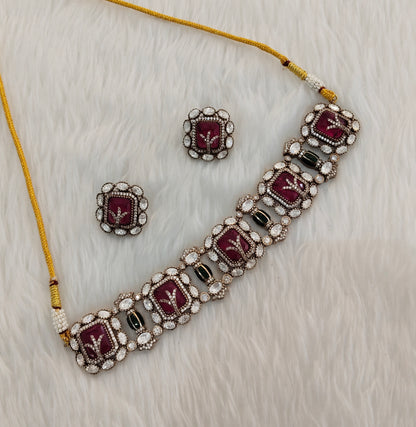 Majenta Green Moissanite Kundan Choker Jewellery Swaraj Set