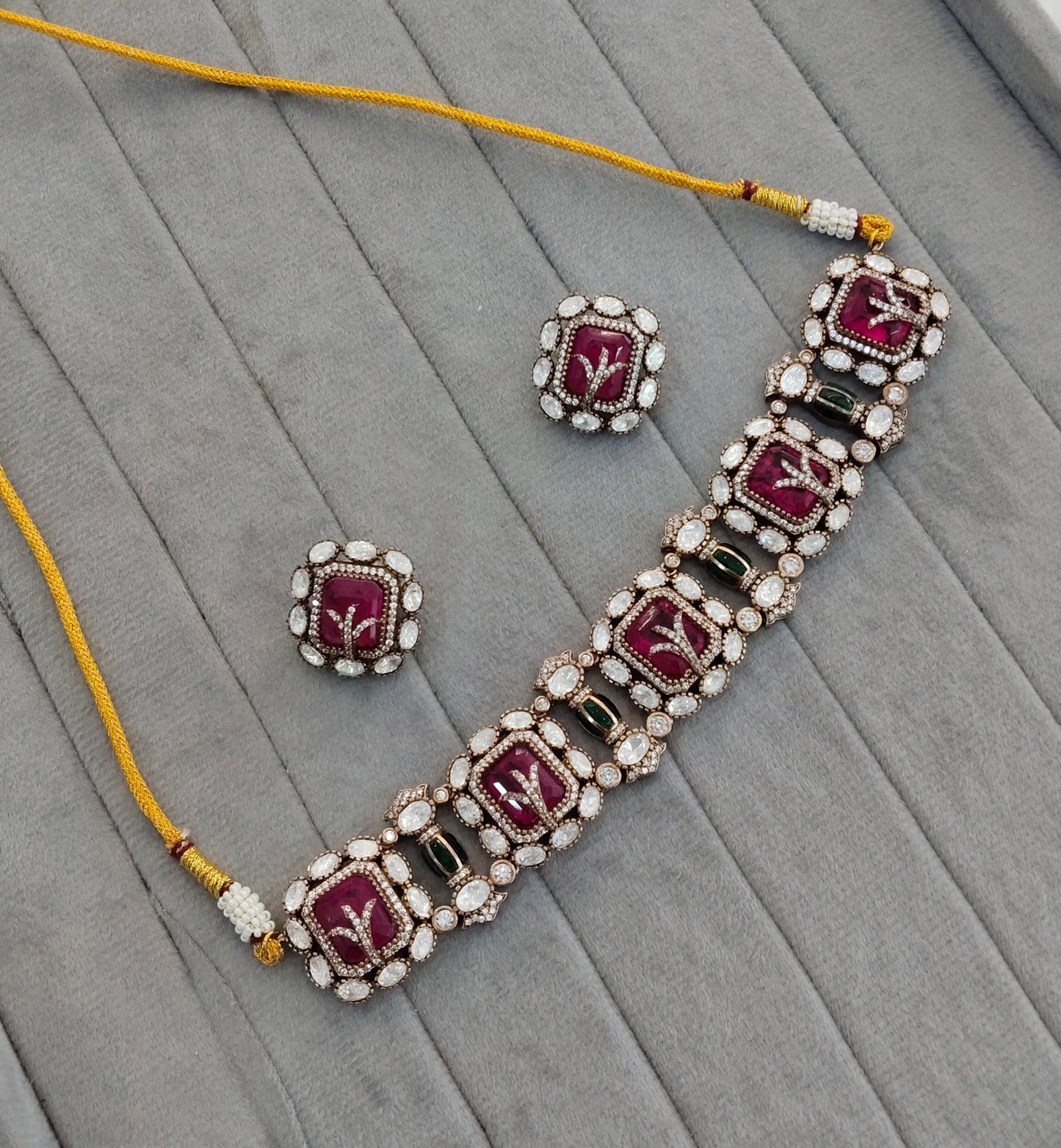 Majenta Green Moissanite Kundan Choker Jewellery Swaraj Set