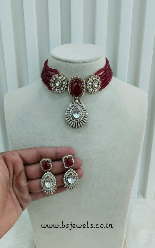Maroon Moissanite Kundan Choker Jewellery Swaraj Set