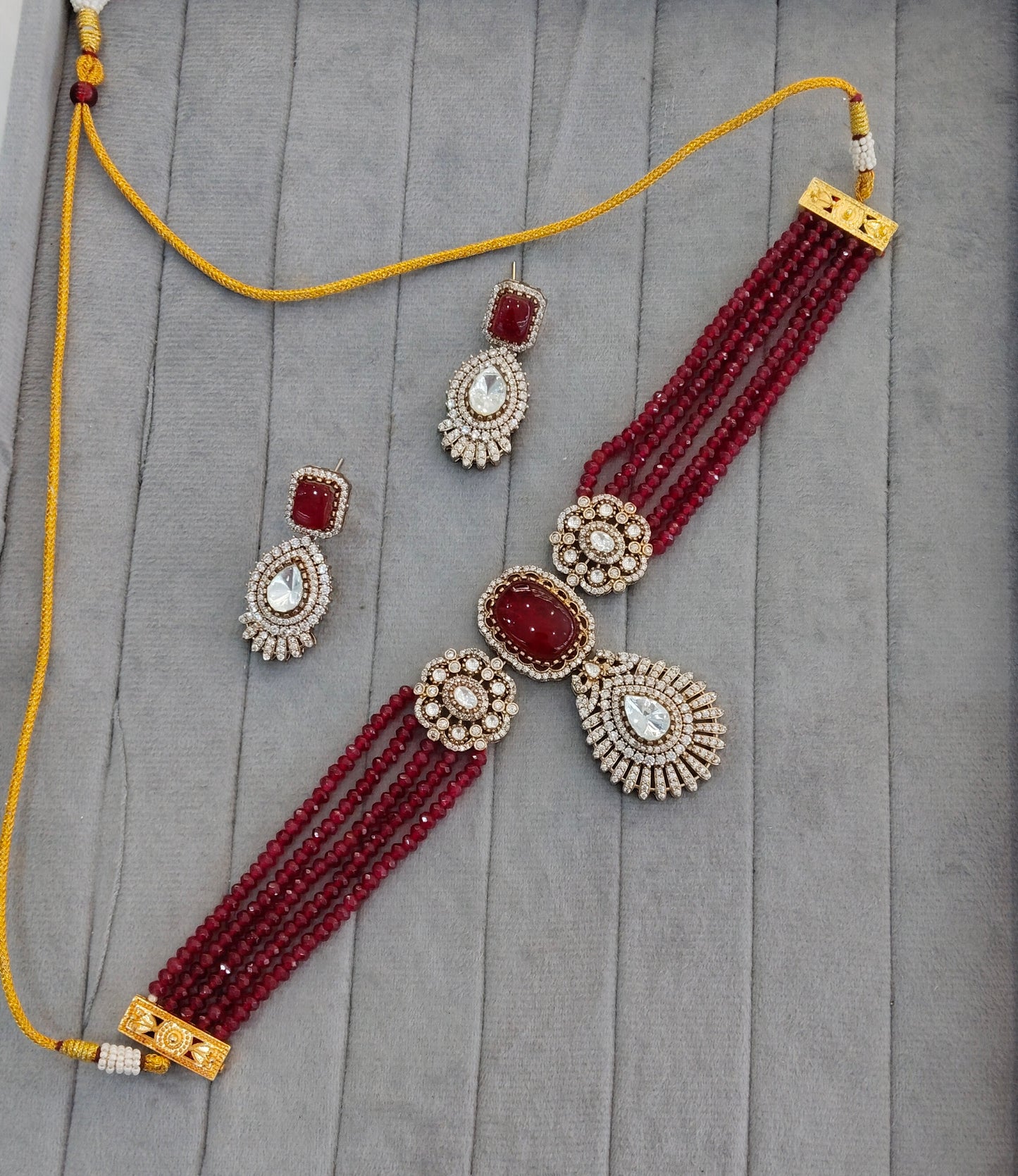 Maroon Moissanite Kundan Choker Jewellery Swaraj Set