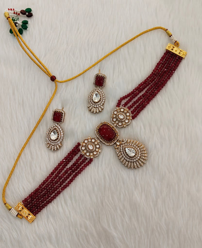 Maroon Moissanite Kundan Choker Jewellery Swaraj Set