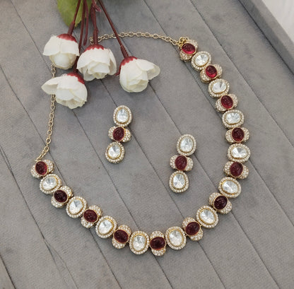 Ruby Gold Moissanite Kundan Necklace Jewellery Sonalika Set
