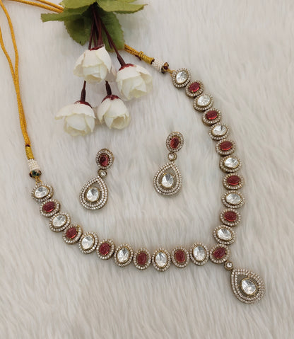 Ruby Gold Moissanite Kundan Necklace Jewellery Sonalika Set