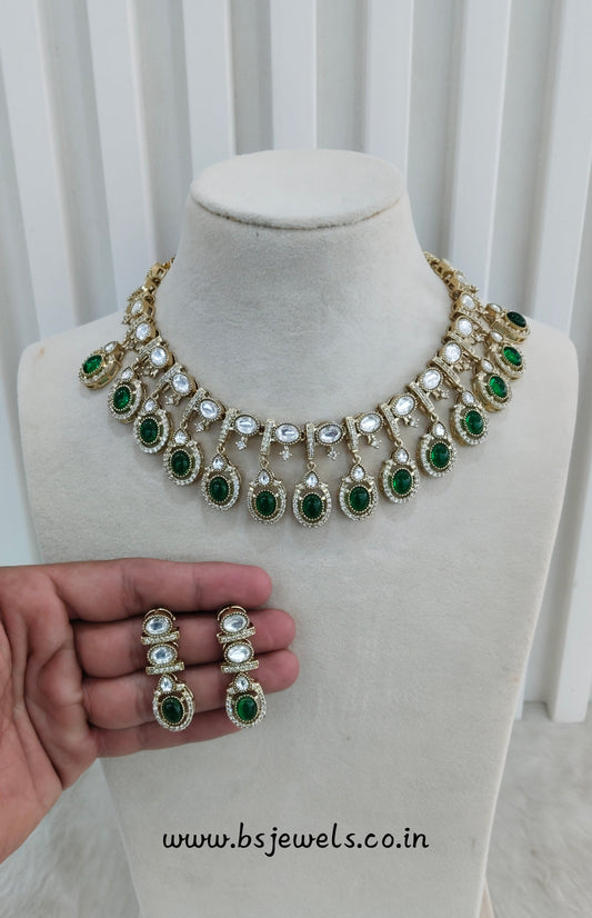 Green Gold Moissanite Kundan Necklace Jewellery Sonalika Set