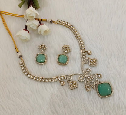 Sage Green Gold Moissanite Kundan Necklace Jewellery Sonalika Set