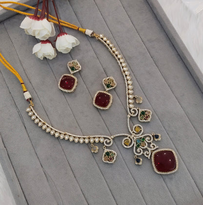 Multi Color Gold Moissanite Kundan Necklace Jewellery Sonalika Set