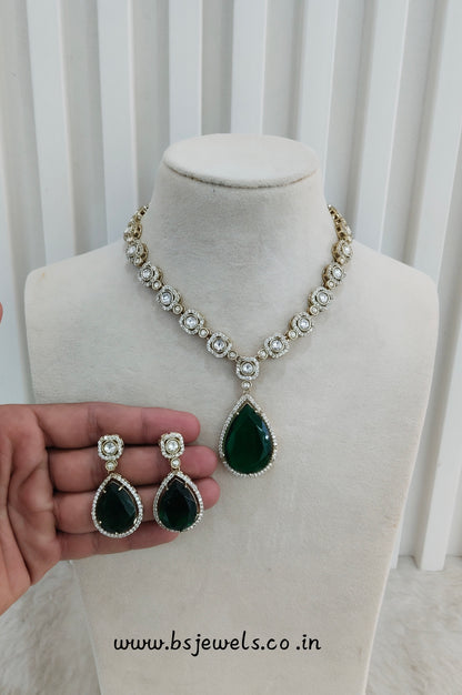 Green Gold Moissanite Kundan Necklace Jewellery Sonalika Set