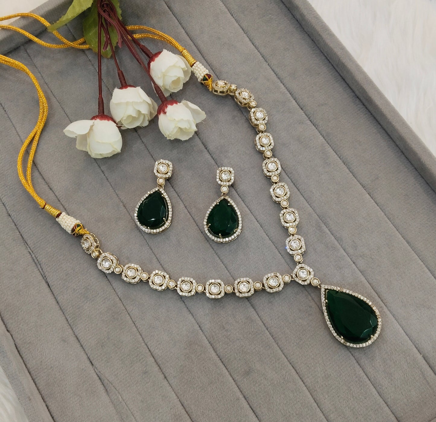 Green Gold Moissanite Kundan Necklace Jewellery Sonalika Set