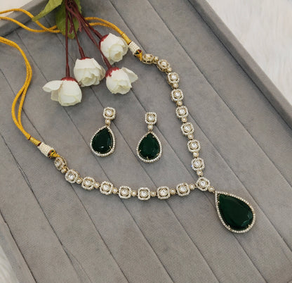 Green Gold Moissanite Kundan Necklace Jewellery Sonalika Set