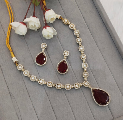 Maroon Gold Moissanite Kundan Necklace Jewellery Sonalika Set