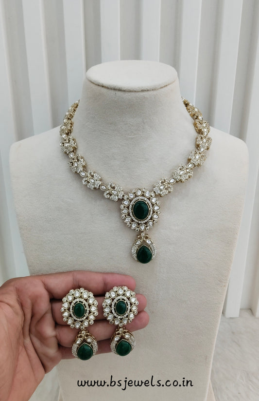 Green Gold Moissanite Kundan Necklace Jewellery Sonalika Set