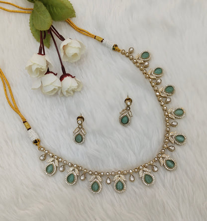 Sage Green Gold Moissanite Kundan Necklace Jewellery Barkat Set