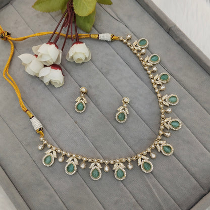 Sage Green Gold Moissanite Kundan Necklace Jewellery Barkat Set