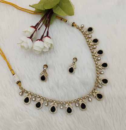Black Gold Moissanite Kundan Necklace Jewellery Barkat Set