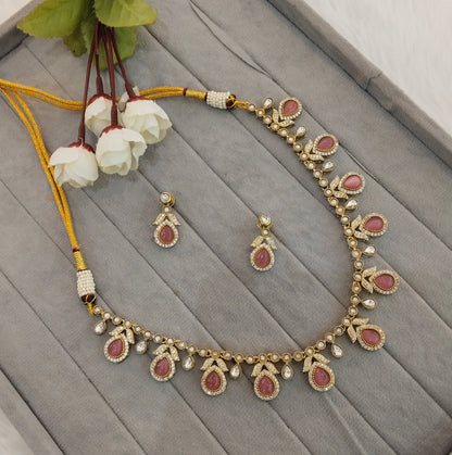 Pink Gold Moissanite Kundan Necklace Jewellery Barkat Set