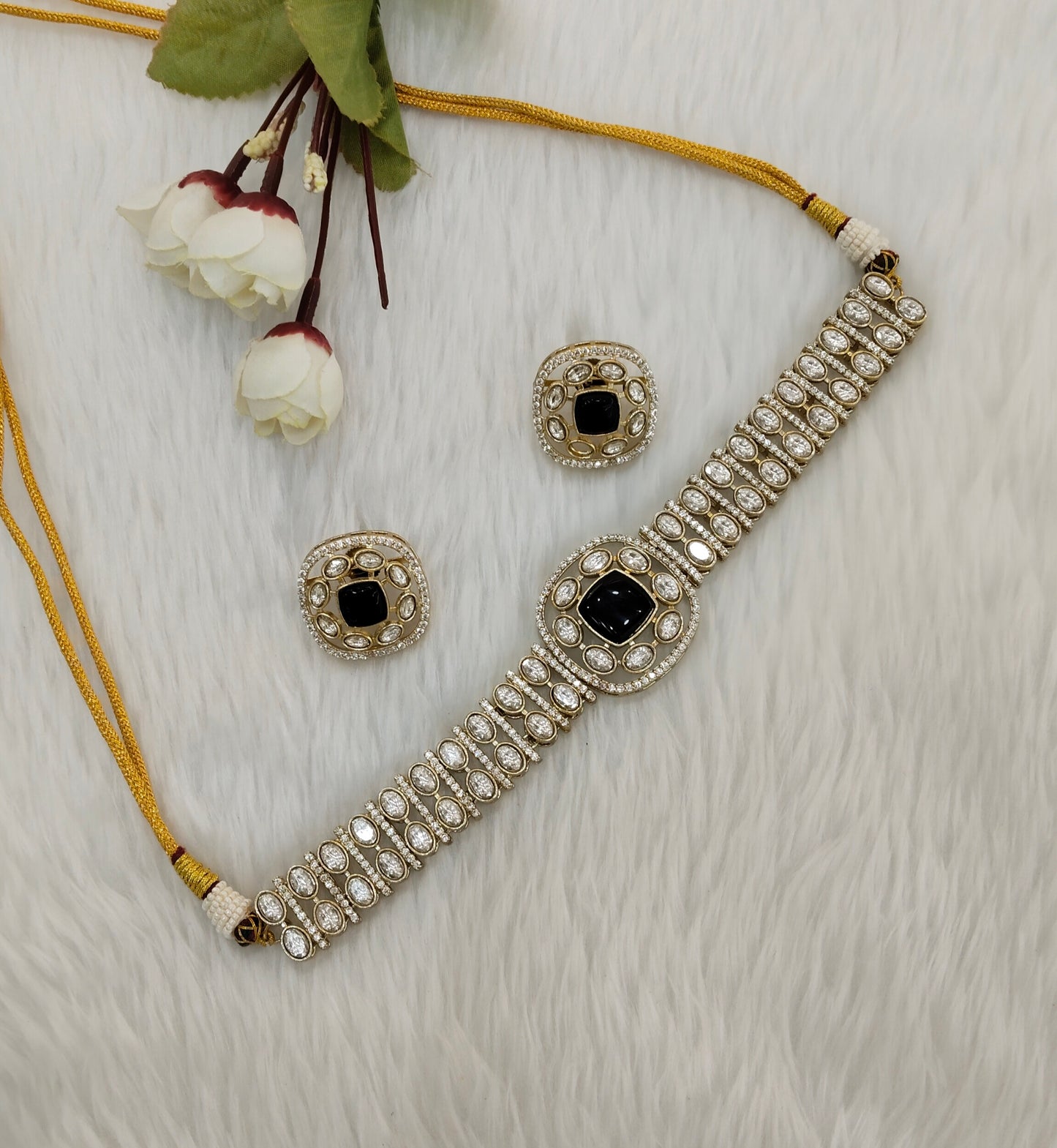 Black Moissanite Kundan Choker Jewellery Farmtrack Set