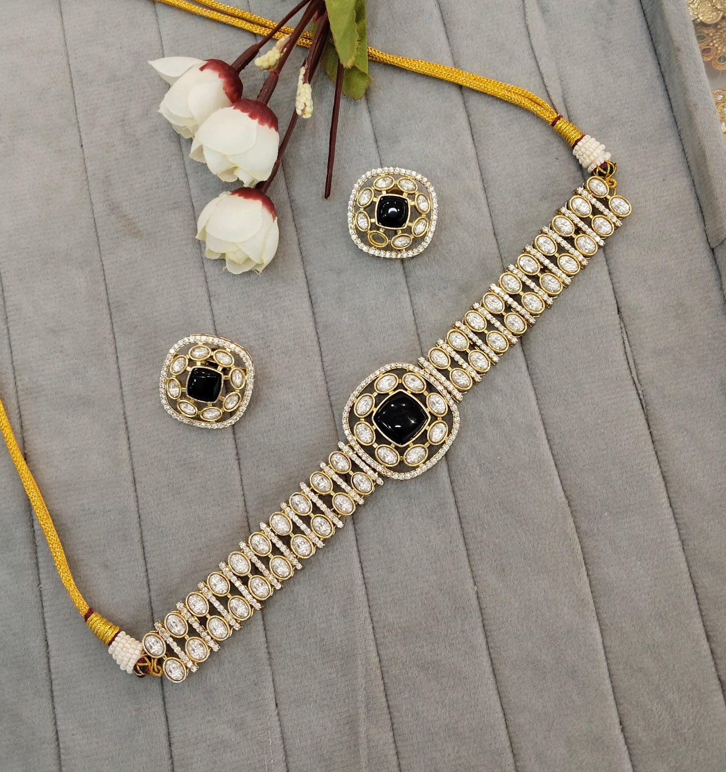 Black Moissanite Kundan Choker Jewellery Farmtrack Set