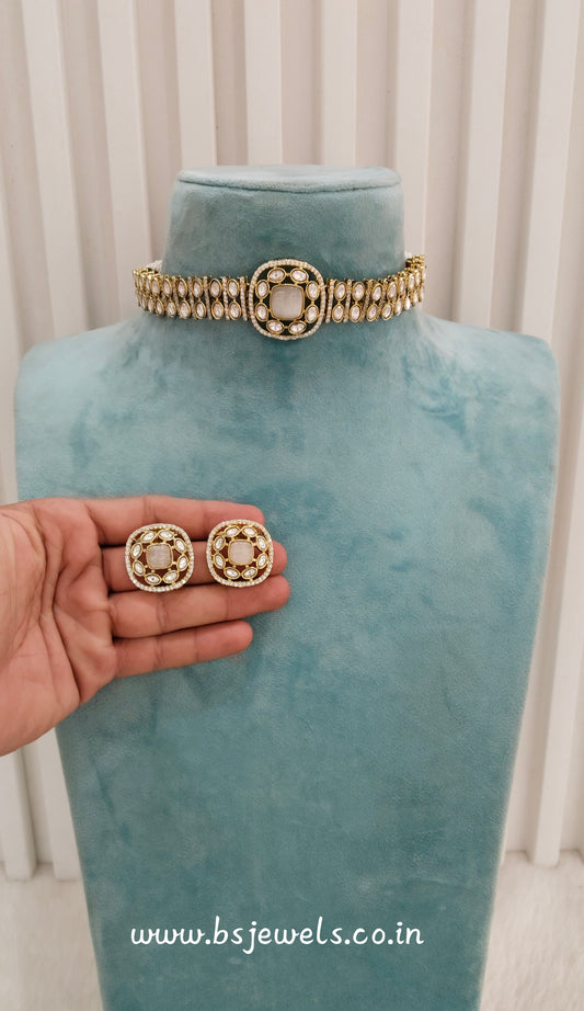 White Moissanite Kundan Choker Jewellery Farmtrack Set