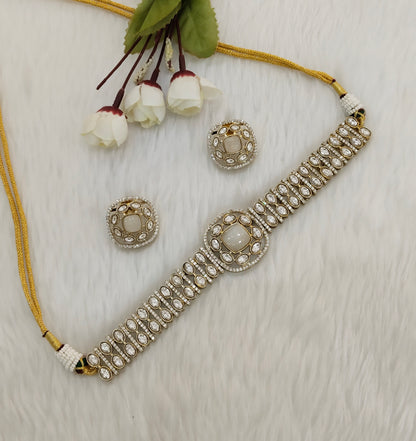 White Moissanite Kundan Choker Jewellery Farmtrack Set