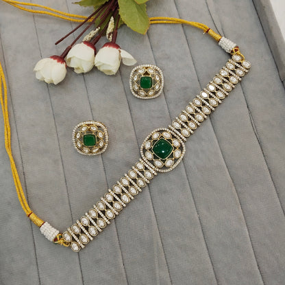 Green Moissanite Kundan Choker Jewellery Farmtrack Set